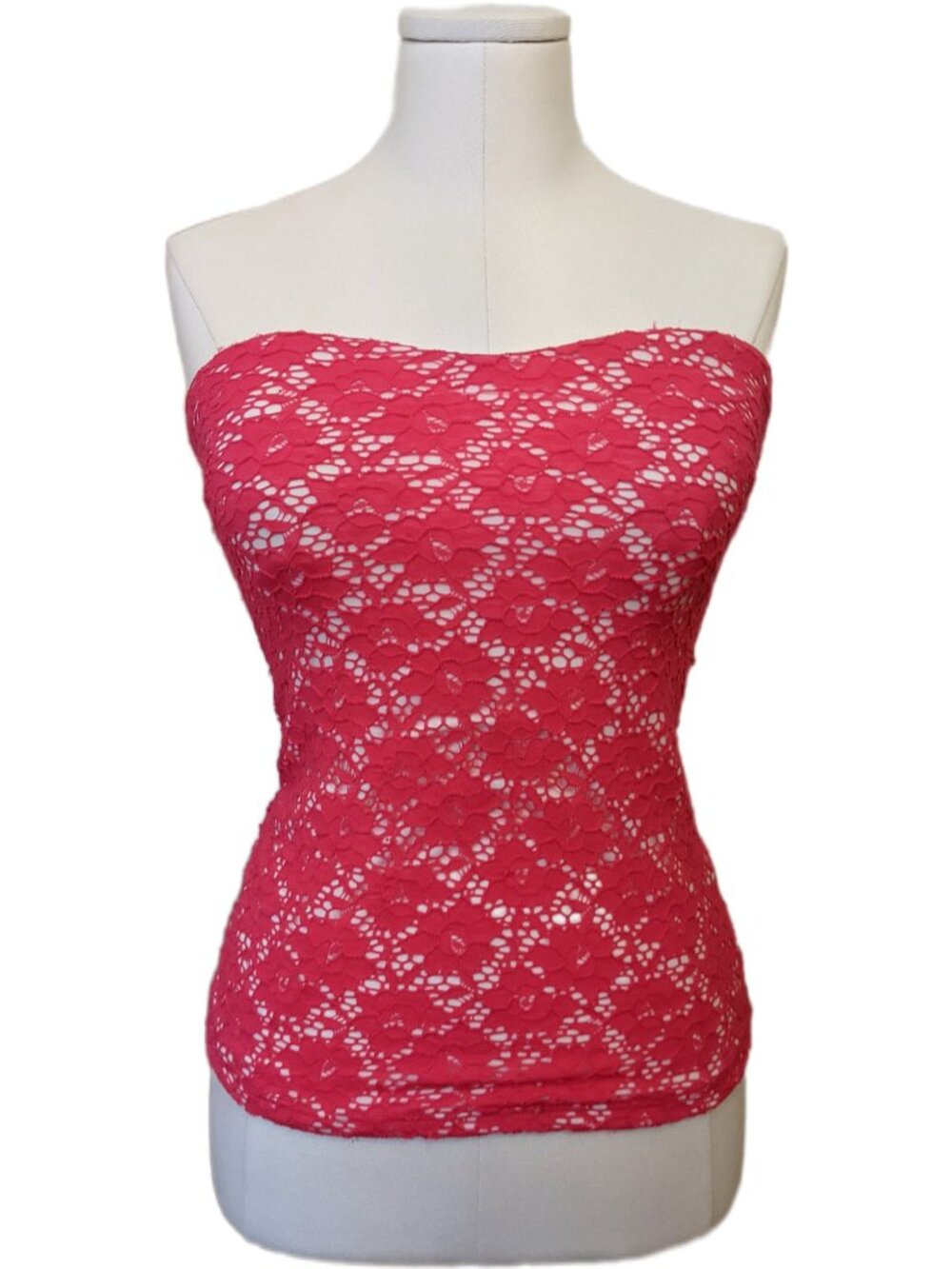Vintage Y2K Hot Pink Lace Tube Top Strapless Floral Camisole Summer Beach Barbie